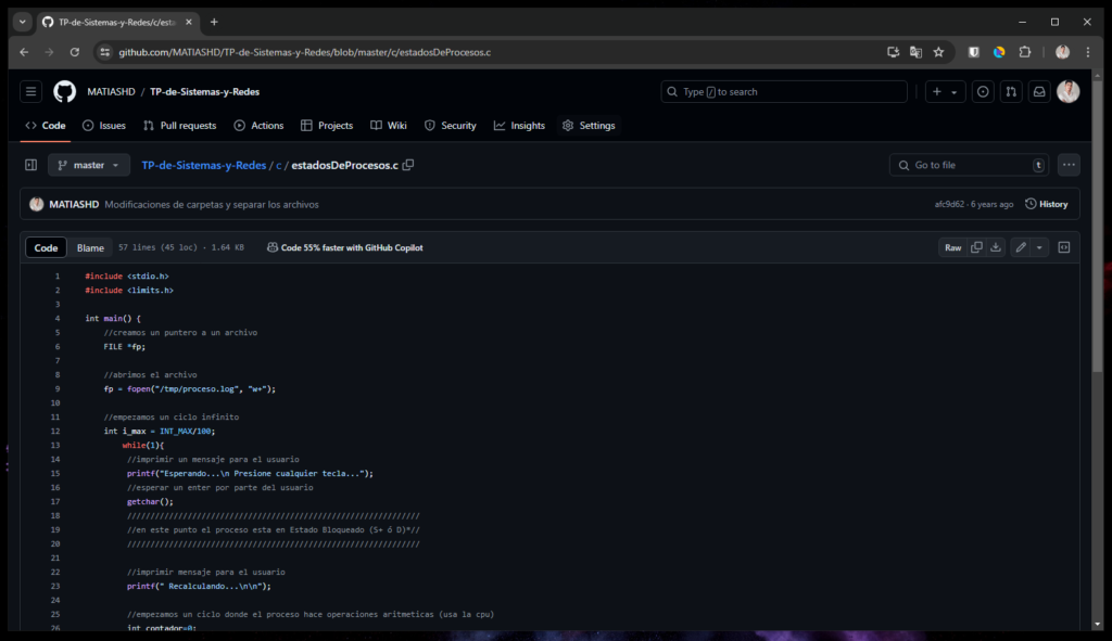 Perfil de github con un proyecto
