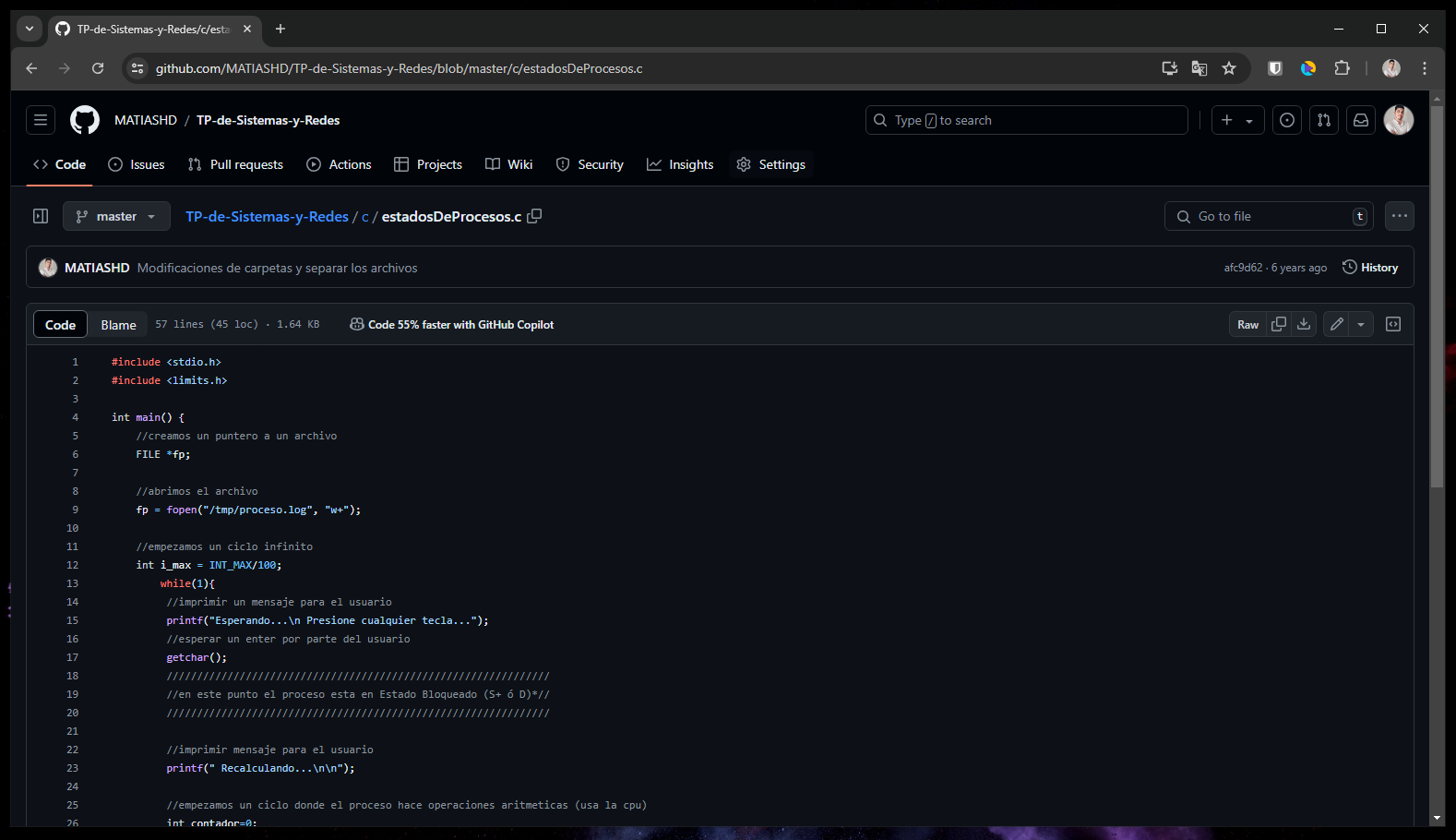 Perfil de github con un proyecto